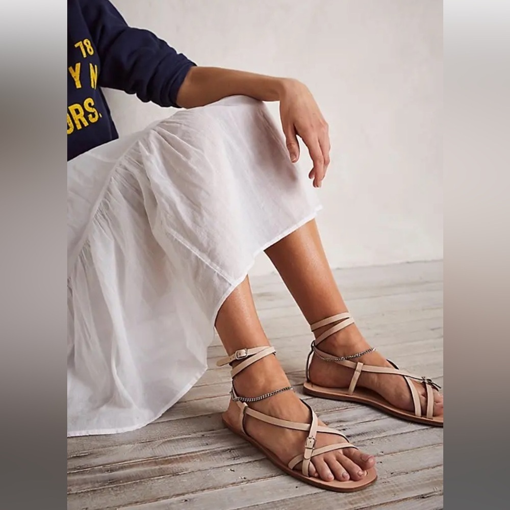 Vicenza “Athena” Anklet Wrap Sandals — Nude / Brulee — Size 37 (US 7)